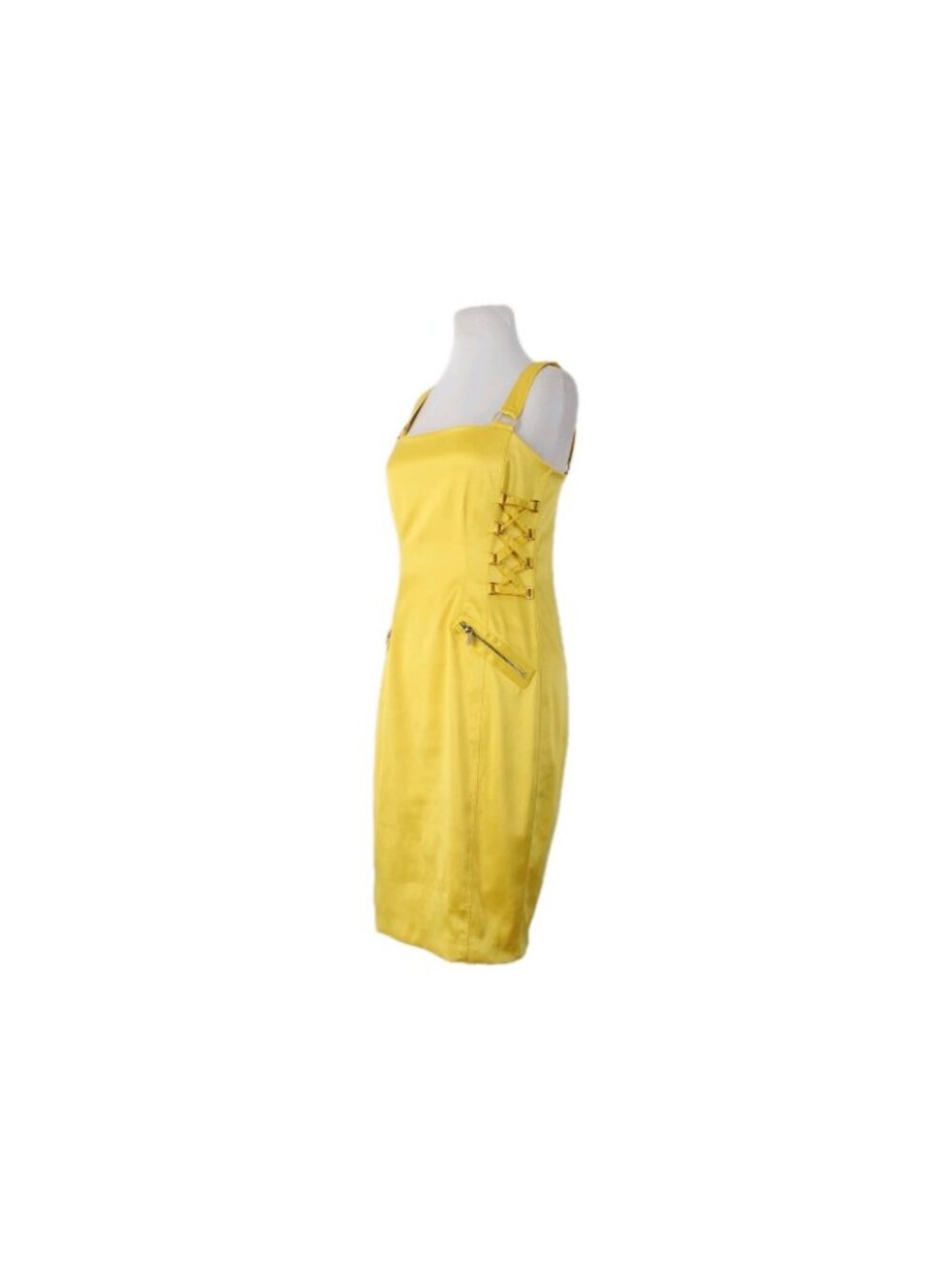 Cache Dress Sz 4 Yellow Faux Pockets Lace Up Side Poly Cotton Spandex Dress - Picture 2 of 10